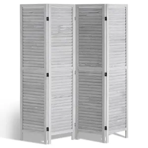 【FathersDayGift】VEVOR Wood Room Divider, 4 Panel Folding Privacy Screen, 66.9 Inches Tall Indoor Wooden Partition, Portable Decoration Screen, for Room Separation, Home, Office, Restaurant & Bedroom (Light Grey)