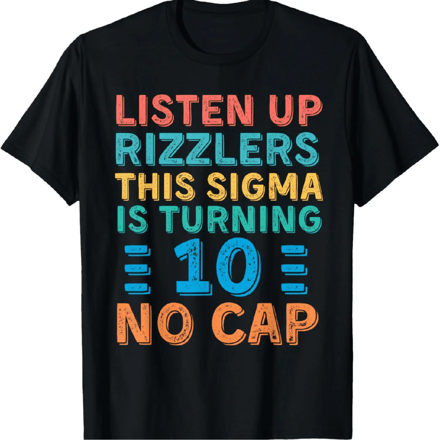 Men's 100% Cotton Tshirt - Crew Neck, Short Sleeve, Relaxed Fit, Breathable Soft Fabric, Digital Print, Medium Length, True Size, Basic Chic Athletic Casual Menswear Top for Sigma Rizzlers Turning 10