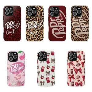 Dr Pepper Soda Fan Tough/ Phone Case for iPhone 17, 16, 15, 14, 13, 12 | Leopard, Bow & Cherry Print Retro Aesthetic