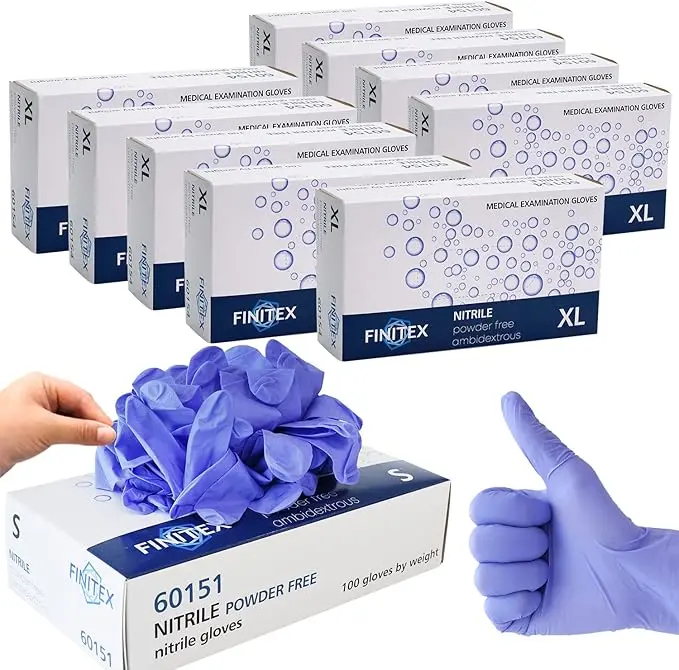 FINITEX Iced Blue 3.5Mil Powder-Free Latex-Free Waterproof Comfortable Disposable Nitrile Gloves, All-Disposable Cleaning Gloves for Household Cleaning, Medical Exams