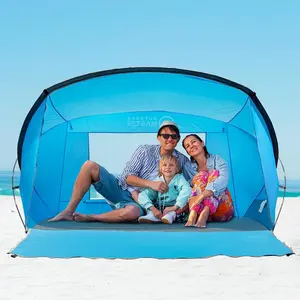 Updated Beach Tent for 3-4 Person - Easy Setup and Portable Beach Shade Sun Shelter Canopy with UPF 50+ UV Protection Removable Skylight Family Size - Sky Blue