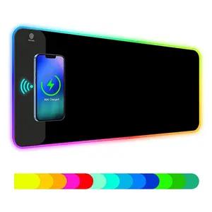 Extra Large RGB LED Mouse Pad with Wireless Charger, Gaming Desk Mat for Keyboard and Mouse with Multiple Light Modes