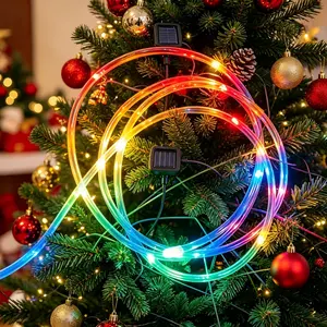 33FT 100LED Solar Rope Lights, Multicolor Waterproof LED Tube Lights for Outdoor Patio Garden Decor