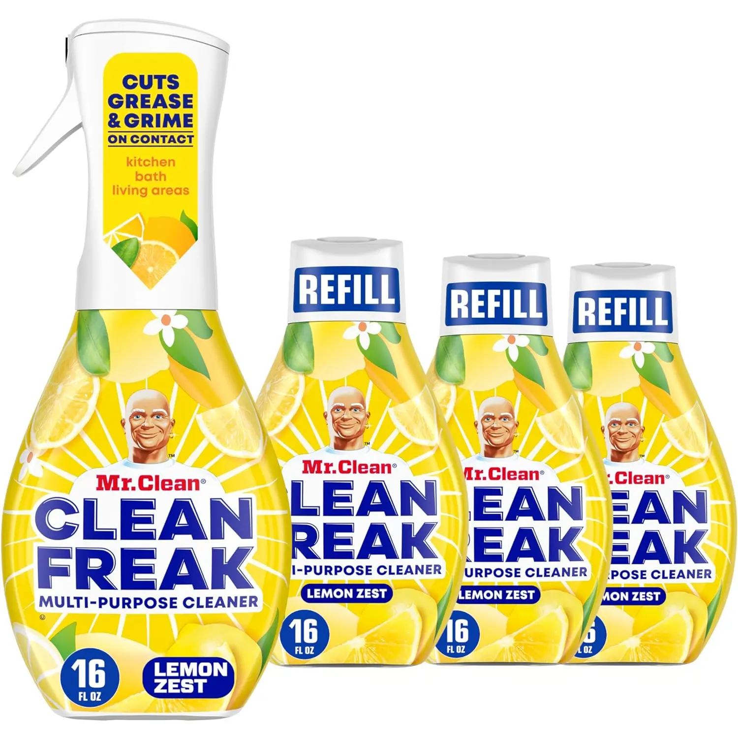 Mr. Clean Clean Freak Multi Surface Cleaning Spray, Deep Cleaning Mist Starter Kit and Refill Bundle, Lemon Zest Scent, 64 Fl Oz Mr. Clean