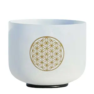 Crystal Singing Bowls Quartz Chakra For Sound Healing Instrument Meditation (8 Inch 528 Hz Life Flower Design)