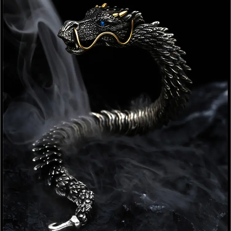 Unisex Vintage Dragon Design Metal Charm Bangle - Exquisite Trendy Bracelet, Punk Stackable Costume Jewelry, Animal Pattern Bohemian Accessory, Couple Birthday Gift (18cm, 22cm), Yes