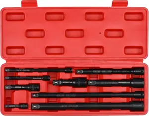 9- Extension Bar Set, 1/4", 3/8" and 1/2" Drive Socket Extension,  Chrome Vanadium Steel with Black Phosphate Finish, Engineered for Impact Drivers