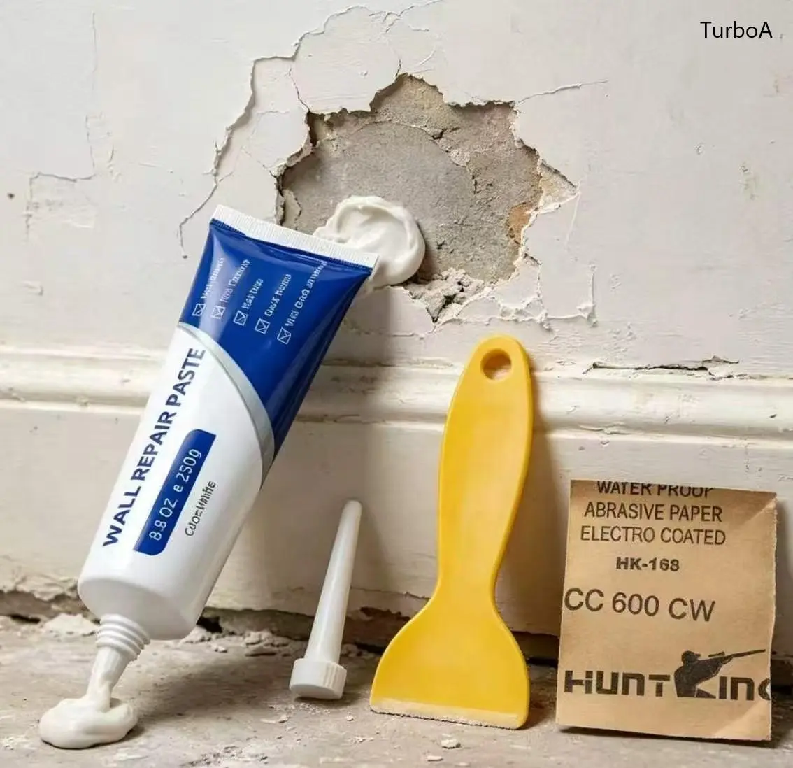 Drywall Patch Repair Kit, Including 250g (8.8 oz) Multi-functional Wall Mending Paste Tube, Quick-drying Water-resistant Heavy-duty Sealant, Scraper & Abrasive Paper for Indoor Wall Crack Filling