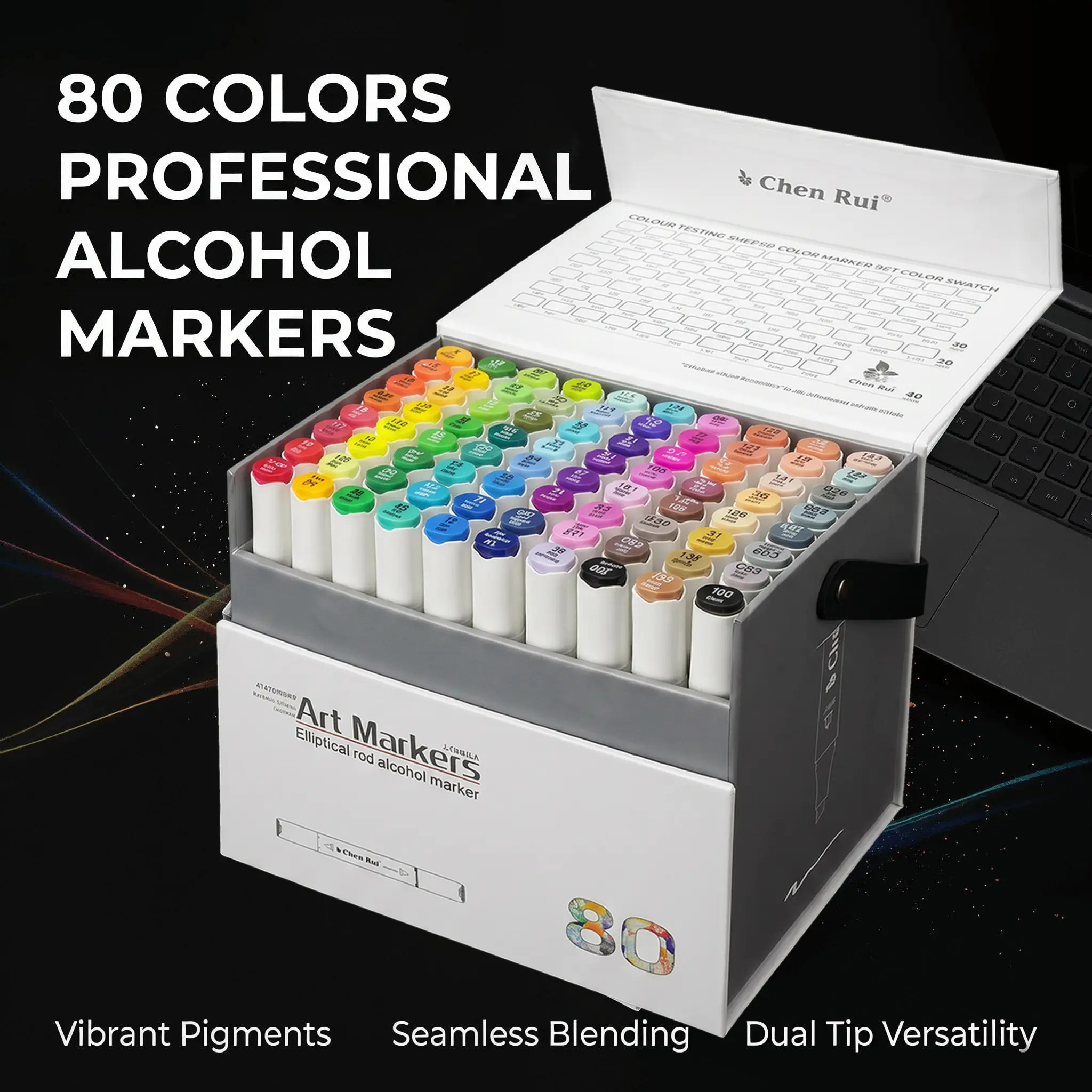 Chen Rui 80-Color Dual Tip Alcohol Art Marker Set Brush & Chisel Tip Markers & Highlighters, Vibrant Pigments, Seamless Blending, Ideal for Illustration Students, Sketching & Adult Coloring (Office Stationery Writing Tool), Dual Tip Versatility