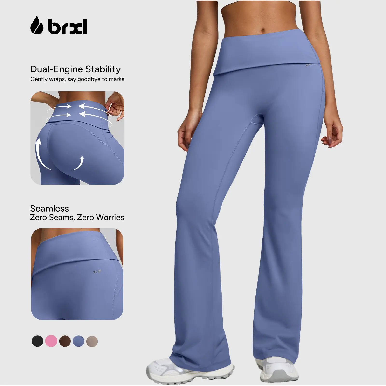 BRXL Tall Ladies' 31" High Waisted No Front Seam Fold Over Flare Leggings - Buttery Soft Minimalist High Compression Athleisure Pants for Gym, Lounge, High Compression Leggings,back to school,back to school haul