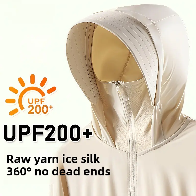 Sun Hoodie for Men Women, Loose Fit Full-Zip Ice Silk Long Sleeve Shirt with Removable Brim, UPF 200+ Outdoor Cycling Gear, Sun Protective Activewear, Outdoor Sports Outerwear, Outdoor Apparel, Unisex Athletic Loose Hoodies Athletic Fashion Activewear