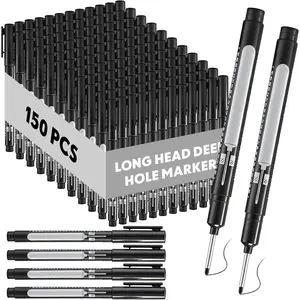 150 count Long Nib Marker Pens Bulk 20mm Deep Hole Markers Quick Dry  Construction Long  Mark Pens for Metal, Steel, Tile, Glass, Carpenter Marking Tool, Black