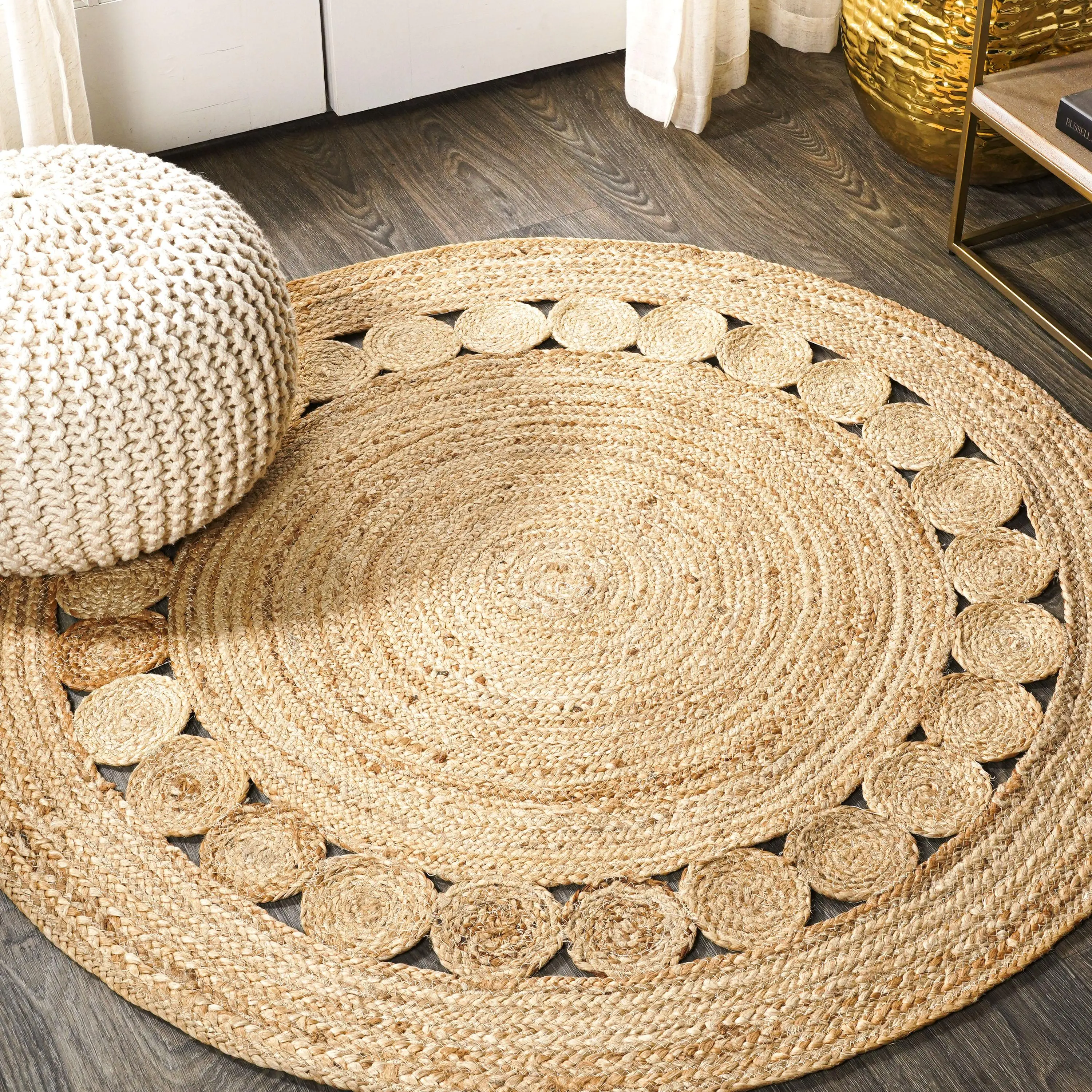 JONATHAN Y Dahlia Round Natural Jute Rug - Modern Bohemian Home Decorative Rug, Room Decor for Living Room, Bedroom