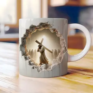 Jesus Carrying Cross 3D Effect Mug Wrap Design, Christian Faith Sublimation PNG, Religious Coffee Cup Artwork for Believers and Church Gift, Spiritual Aesthetic Mug Print File for 11oz 15oz DIY Cups