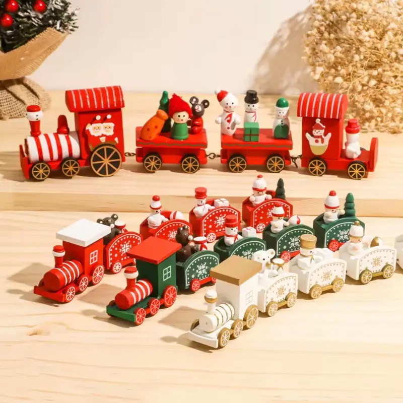 Christmas Train Decorations for Home Perfect Gift for Children and Adults Festive Wooden Train Set with Santa Claus and Snowmen Figures