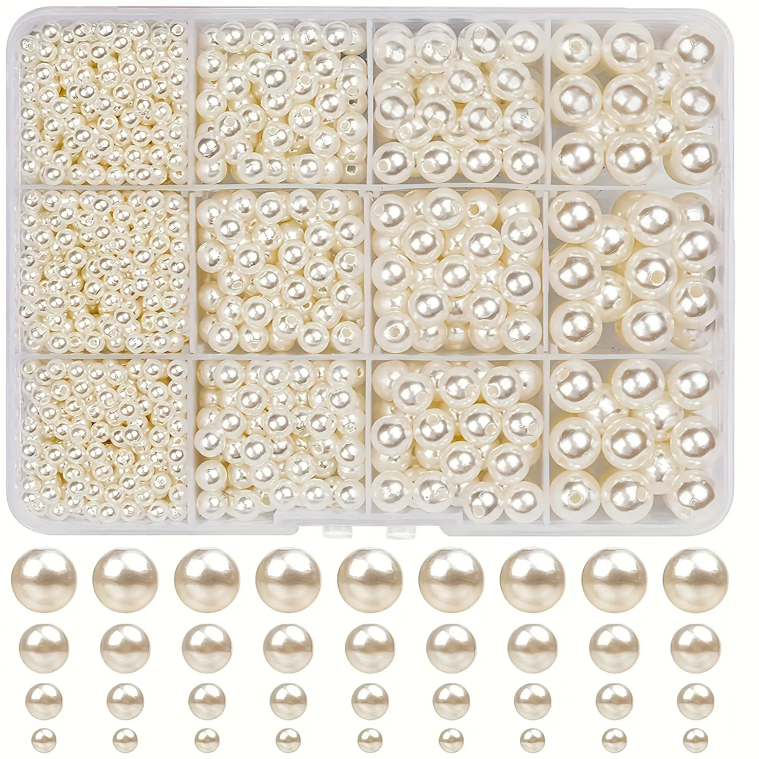 1320pcs 4/6/8/10 milli round pearl Rice white/pure white 12 box Bead Set DIY beaded bracelet necklace Round colored beads, craft beads, round beads with hole thread, DIY bracelet, necklace, craft beads Beading Making Diy Jewelry Making Beaded Edge