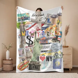 New York City Collage Velveteen Plush Blanket – NYC Aesthetic Throw For Travel Lovers | Cozy Urban Home Decor Gift,Christmas Gift, Gift Blanket, Gift For Kids, Special Gift