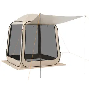 [Bellemave] Screen House Tent, 6 x 6 ft, 4-6 Person Pop Up Screen Tent with Extended Awning, Portable Screened in Canopy with Carry Bag, Netting Sides, for Patio, Backyard, and Outdoor Activities, Beige