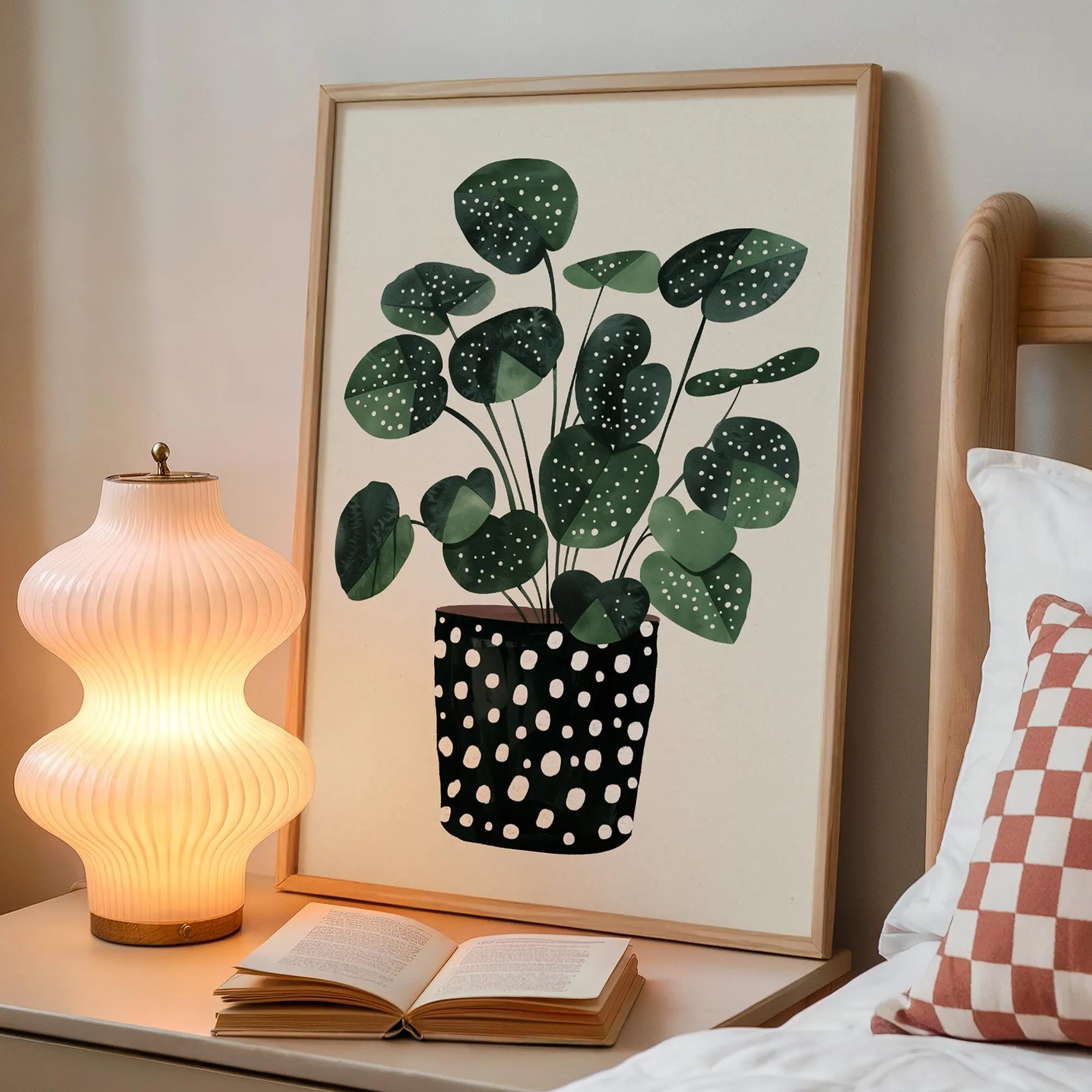 Polka Dot Plant Illustration, Botanical Paper Art, Modern Green Leaf Poster, Unframed Print Only