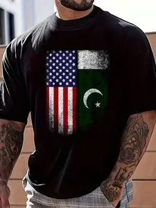 100% Cotton Pakistan Usa T-Shirt Pakistani American Flag Pride Short Sleeve T-Shirt Women's Men's Graphic Tee Crew Neck summer vacation Tops