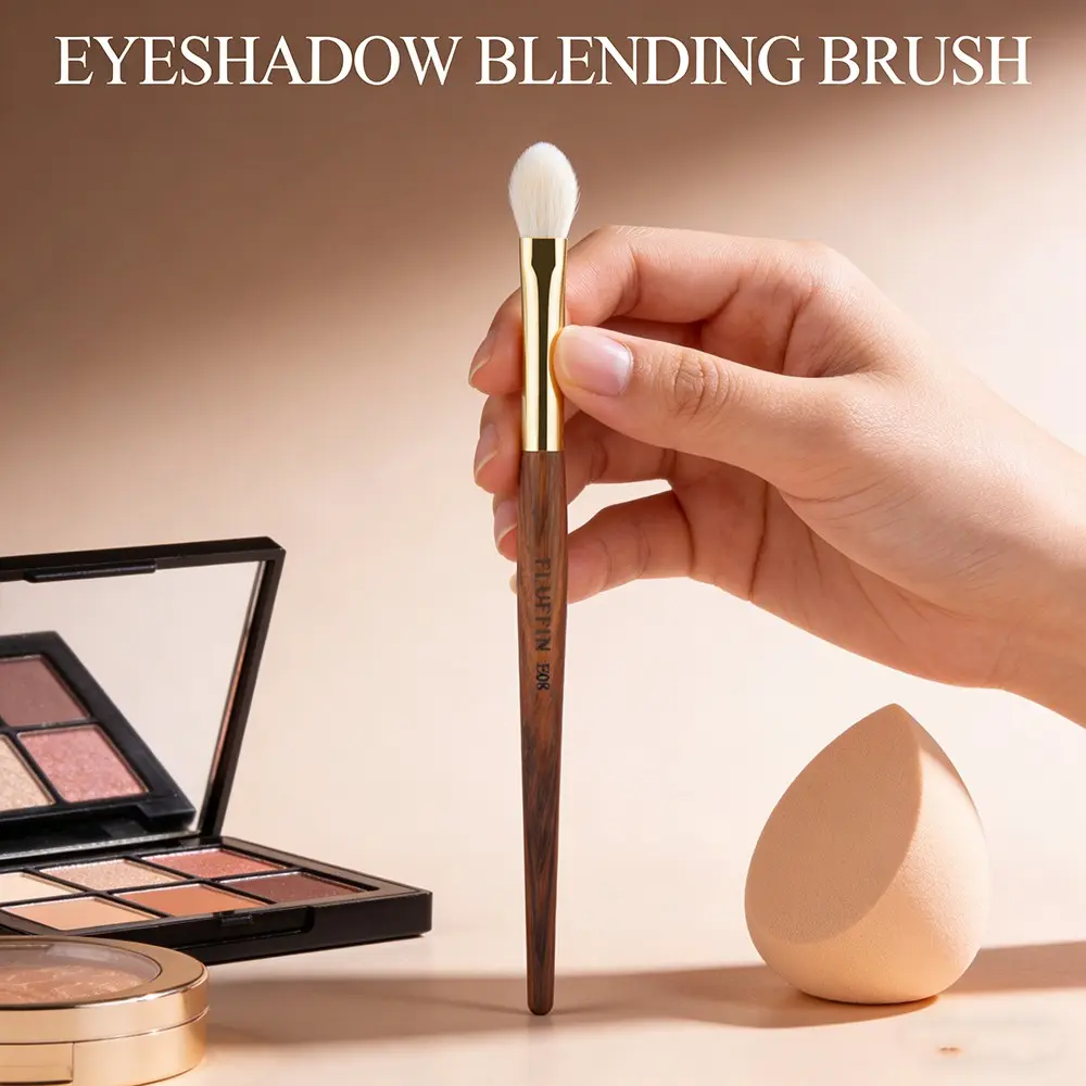 Fluffin E08 Eyeshadow Blending Brush, Premium Goat Hair, Natural Rosewood Handle, Copper Pipe, Makeup Tool for Smooth Application