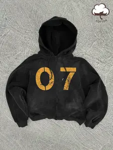 Men's Digital Graphic Printing Washed Zip Up Hoodie, Casual Regular Fitted Long Sleeve Hooded Sweatshirt for Fall & Winter, Fashion Men's Top for Daily Wear, Pullover, Graphic Sweatshirts, Graphic Hoodies, Aesthetic Hoodie