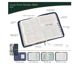 KJV Holy Bible, Thinline Large Print Faux Leather Red Letter Edition Thumb Index Ribbon Marker, King James Version, Blue Printed Floral, Zipper Closure (KJV Thinline LP Editions) Imitation Leather – Large Print, July 1, 2021