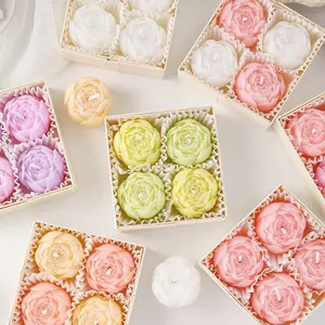 4pcs/Box Rose Scented Soy Wax Candles, Handmade, Suitable For Valentine's Day, Thanksgiving, Christmas, Home Decor, Party, Dining Table Decor, Holiday Gifts, Dinner, Banquet/Party, Relaxation/Meditation, Ambiance Lighting, Gifts For Her, Flowers