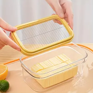Acrylic Butter Keeper and Cutter - Food Grade, Reusable, Square-Shaped Cheese Storage Box with Clip Closure for Freshness and Easy Access