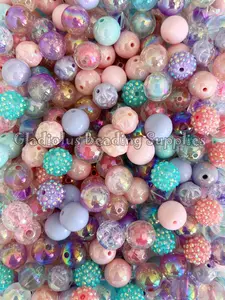16mm Mermaid Beads, Pink/Blue/Purple Color, Resin, Loose, Chunky Beads, Round, Gumball, Crafting Supplies