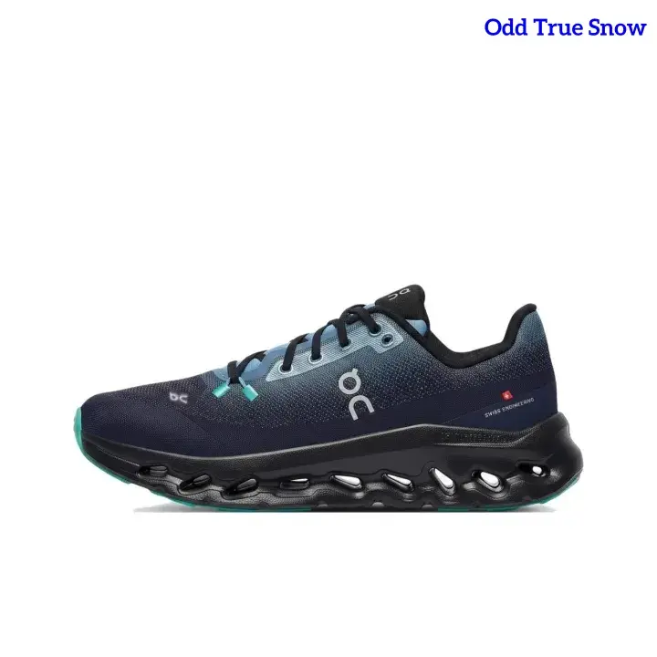Low Top Navy Teal Gradient Performance Running Sneakers Breathable Gradient Knit Mesh Hollow Wave Curved Cushion Midsole Firm Shock Absorbing Anti-Slip Outsole Unisex Road Training Outdoor Jogging Urban Daily Athletic Walking Footwear