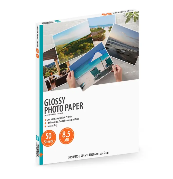 Glossy Photo Paper 8.5" x 11" 8.5 Mil 50 Sheets White No Warranty for Inkjet Printers Framing Scrapbooking