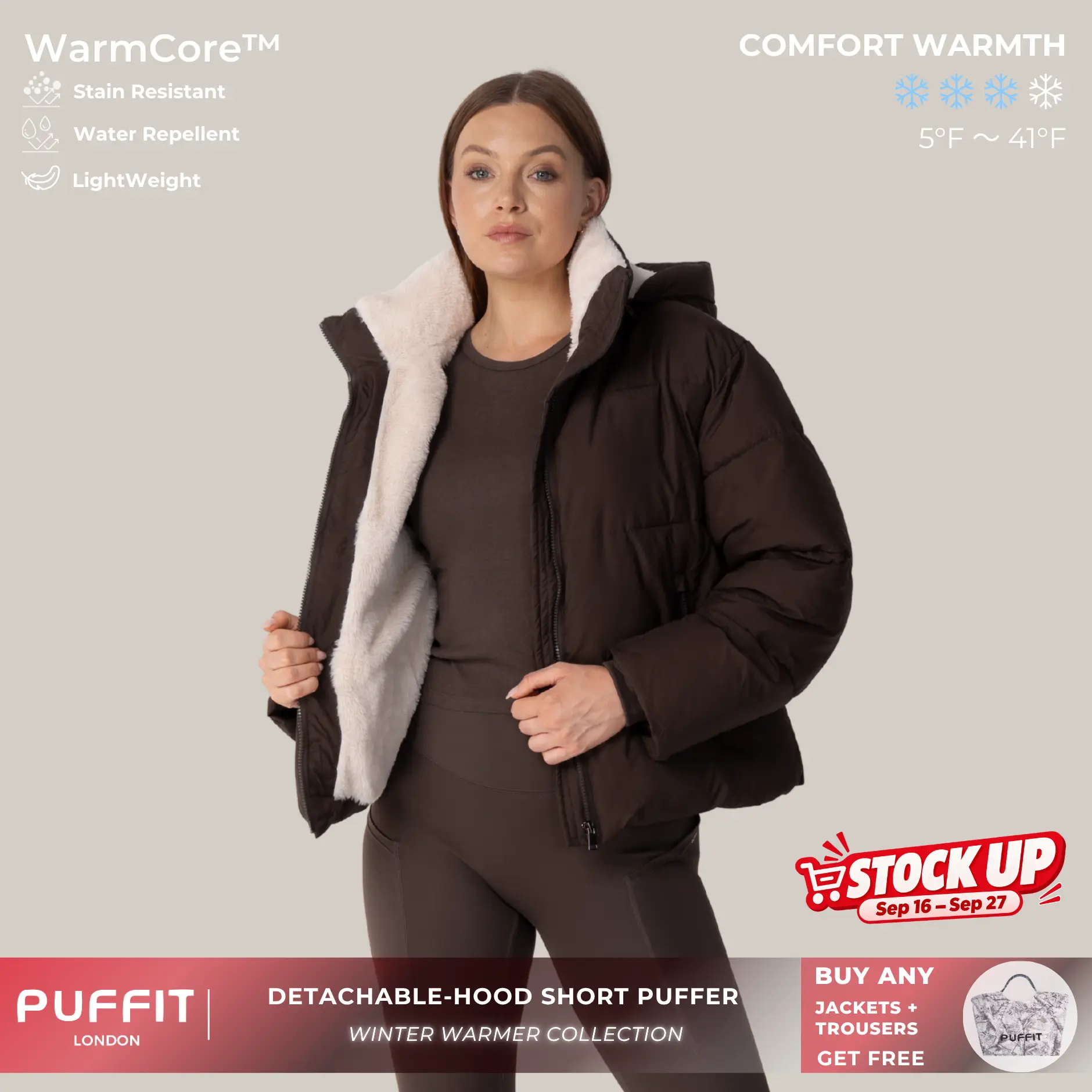 PUFFIT WarmCore Premium Short Puffer Jackets With Removable Hood & Optional Faux Fur Lining,Lady Casual Outerwear Longsleeves Zip Pockets Warm Quilted Coat,Womenswear,Tops,Sport,Fall,Winter,2026 Shopping