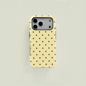 Cream Yellow Tiny Brown Star Pattern 2‑in‑1 Phone Case — Compatible with Samsung S26/S25/S24/S23/S22/S21, iPhone 17/16/15/14/13/12/11 phone cases. Drop‑Resistant, Non‑Slip, and Fade‑Resistant. The Perfect Gift for Y2K and Trendy Style Lovers.