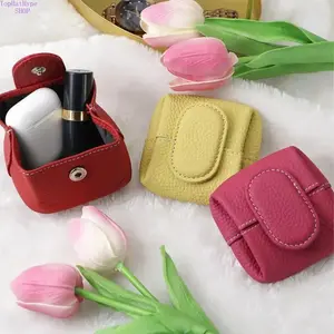 Cute Lychee Texture Leather Mini Pouch - Small Size, Secure Buckle Closure, Multi-Use Portable Storage Bag for Keys, Earphones, Coins, Lipstick, Lightweight Daily Carry Organizer, Fashion Accessory for Travel, Commute