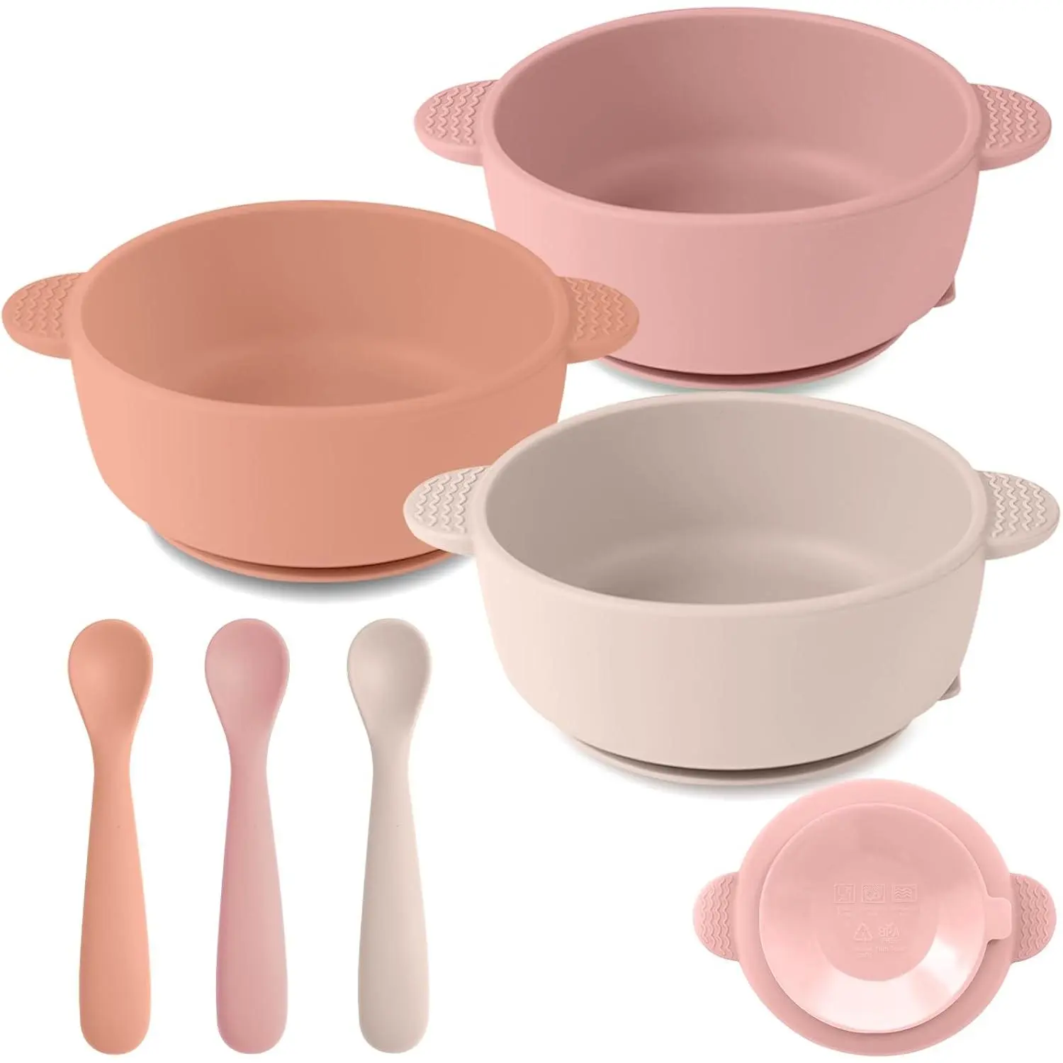3 Pack  Bowls with Suction and 3 Pack  Spoons, ,   Feeding Set for   , Microwave and Dishwasher Safe