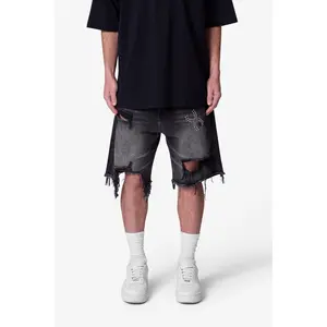 mnml Distressed Spider Denim Shorts - Washed Black