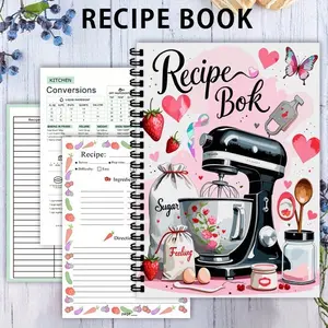 A5 Fun Recipe Notebook Logbook 100 Sheets, Personal Blank Recipe Handbook, Record Homemade Recipes, Handwritten Planner For Daily Meal Prep Baking Cooking Beginners, Spiral Bound Notepad Journal