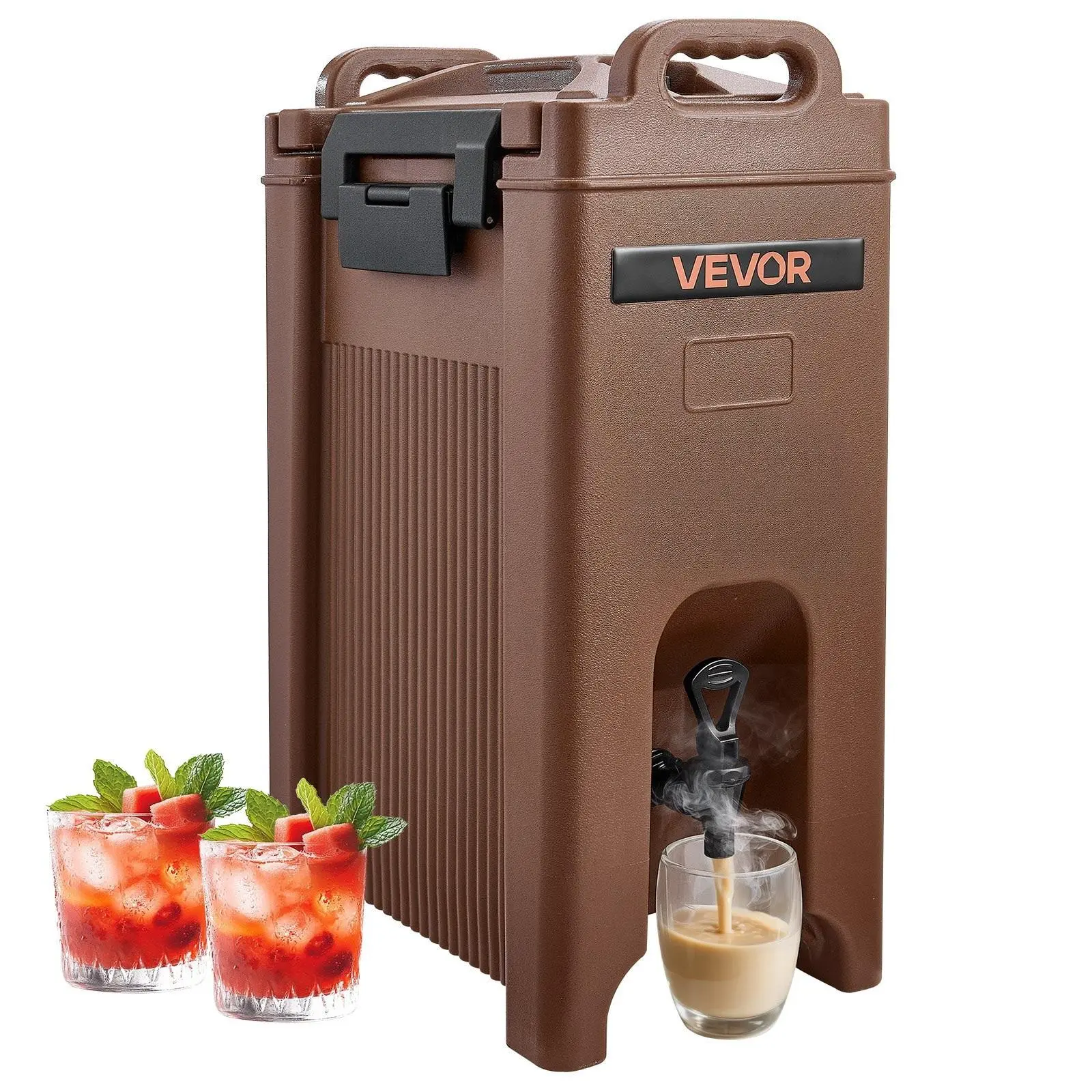 VEVOR Food-Grade Material Insulated Beverage Dispenser, 5 Gal/19L Thermal Performance Server with Spigot & Handle, Keeps Drinks Hot or Cold for Camping, Cafes & Restaurants, Brown, None