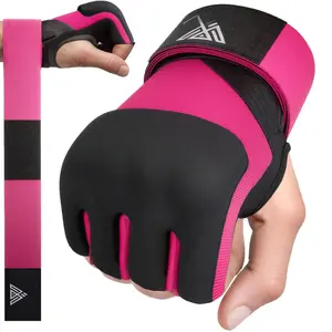 Gel Boxing Hand Wraps Inner Gloves for Men & Women - Padded Knuckle Protection, Half-Finger Design, 80cm Quick Wrist Straps, Black, 2-1 Year Warranty