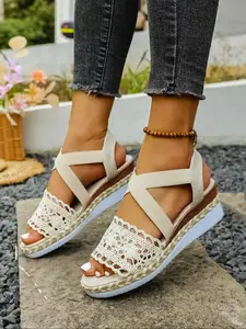 Women's Fashionable Lace Up Platform Sandals, Casual Boho Style Sandals for Beach Vacation, All-match Commuter Shoes for Work & Daily Wear, Girl