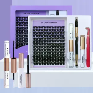 Personal Use False Eyelash Extension Kit, Classic Dense Curled Lashes, Mixed Lengths 8-16mm, Includes Glue, Remover, Brush, Tweezers