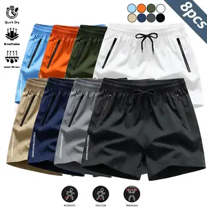 8-Pack Men's Quick Dry Tech Training Shorts | Zipper Pocket Gym & Casual Bottoms Lightweight quick-dry fabric with zipper pockets, elastic drawstring waist, and breathable stretch. Ideal for workouts, running, and daily summer wear.