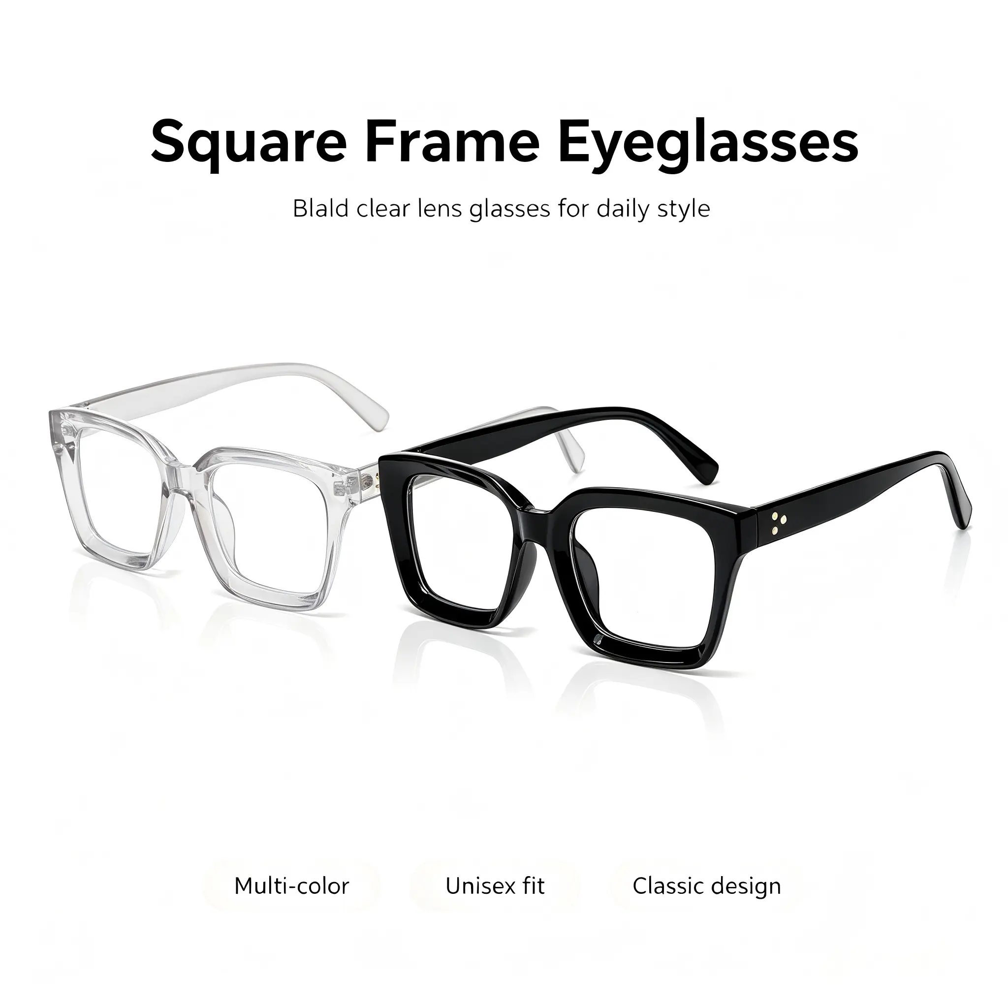 2 Pack Classic Thick Square Frame Glasses - Black Clear & Black Grey Non-Prescription Clear Lens Eyewear for Women,Trendy Bold Rectangle Frame Fashion Eyewear for Daily Casual Office
