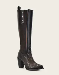 CUADRA WOMEN'S TALL DARK BROWN BOOT WITH CRYSTALS
