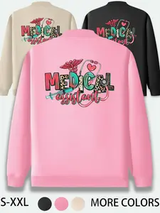Nurse Theme Print Women's Baseball Jacket, Pilot Jacket, Casual Street Style Long Sleeve Coat, Fall & Winter, Multiple Colors Available