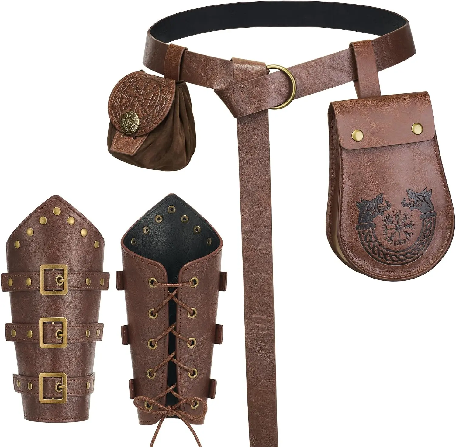 Renaissance Accessories,Viking Belt Pouch Coin Purse Leather Bracer,Medieval Phone Waist Bag for Halloween Cosplay LARPGift.