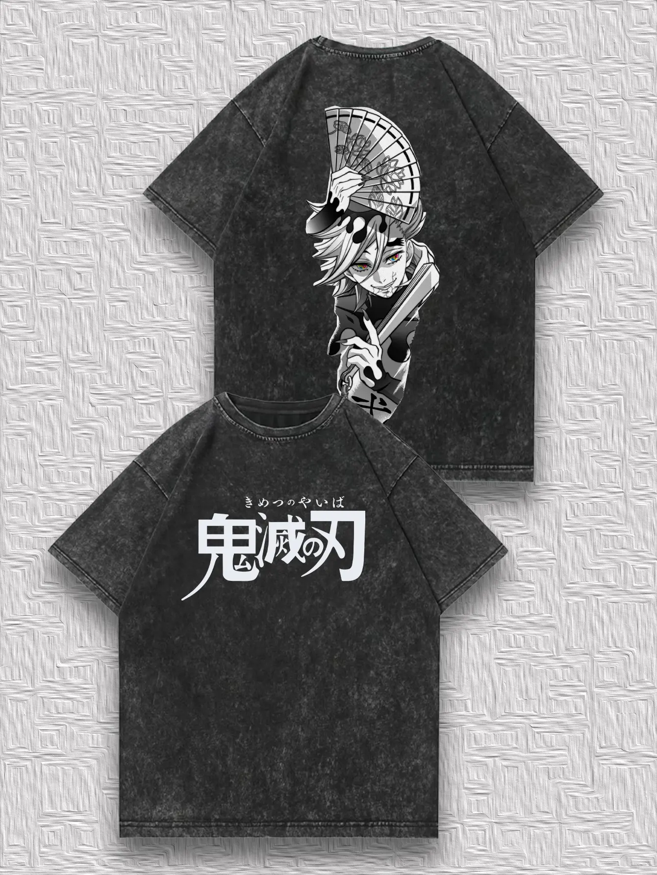 valentine shirts Street-Style Distressed Reversible Men's T-Shirt - Demon Slayer Douma Fan Print, Niche Unique Vintage Trendy Casual 230g Top