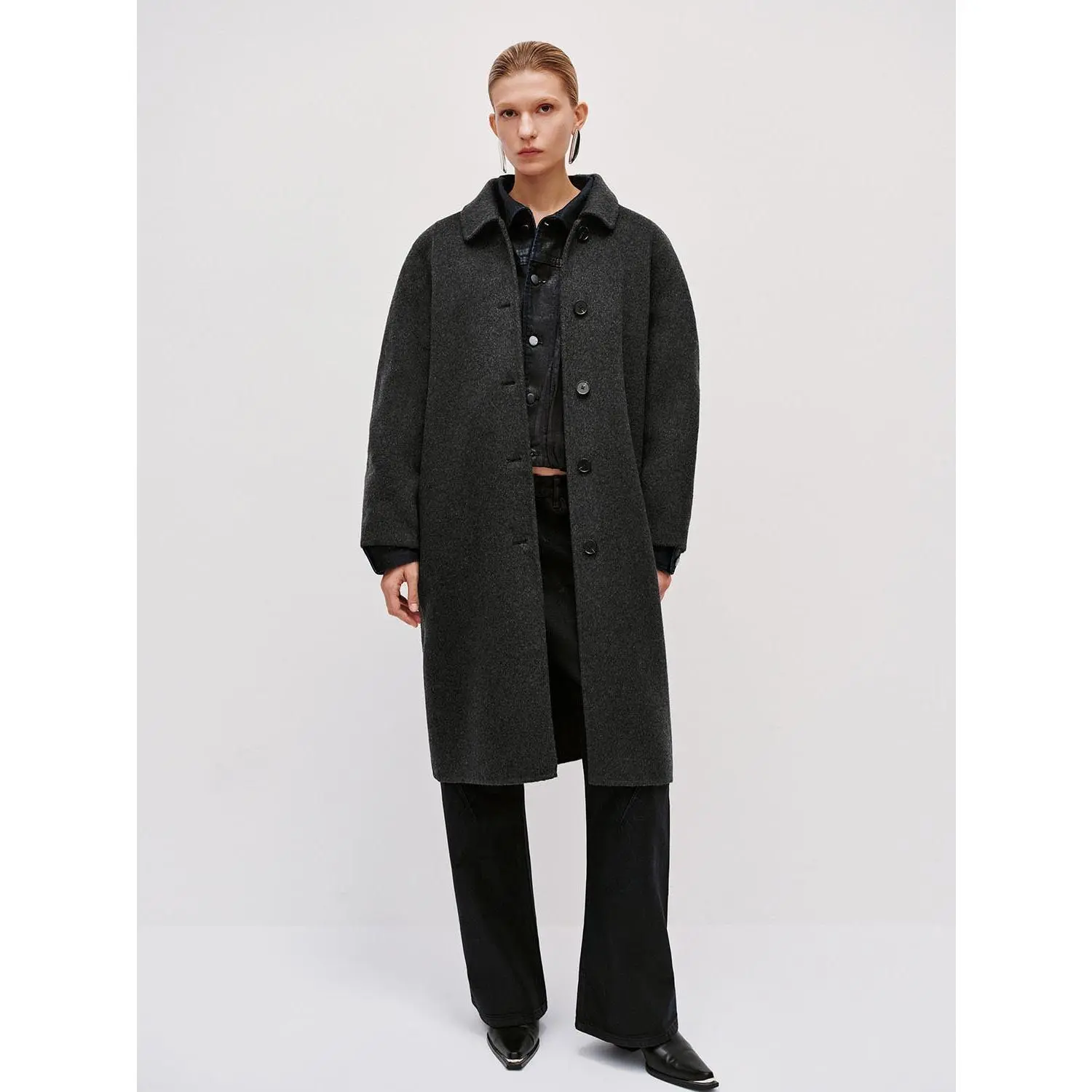 Women's Wool Blend Cocoon Coat, Oversized Loose Fit Single-Breasted Winter Outerwear with a Lapel Collar, Fabric, Piece, Do Not Dry Clean, Elegant, Long Coat, Winter Wear, Woven
