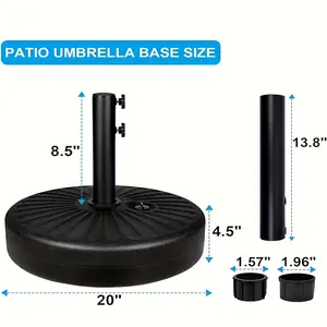 YSSOA 20" Heavy Duty Patio Market Umbrella Base Stand with Steel Holder Water Filled for Outdoor, Lawn, Garden, Round